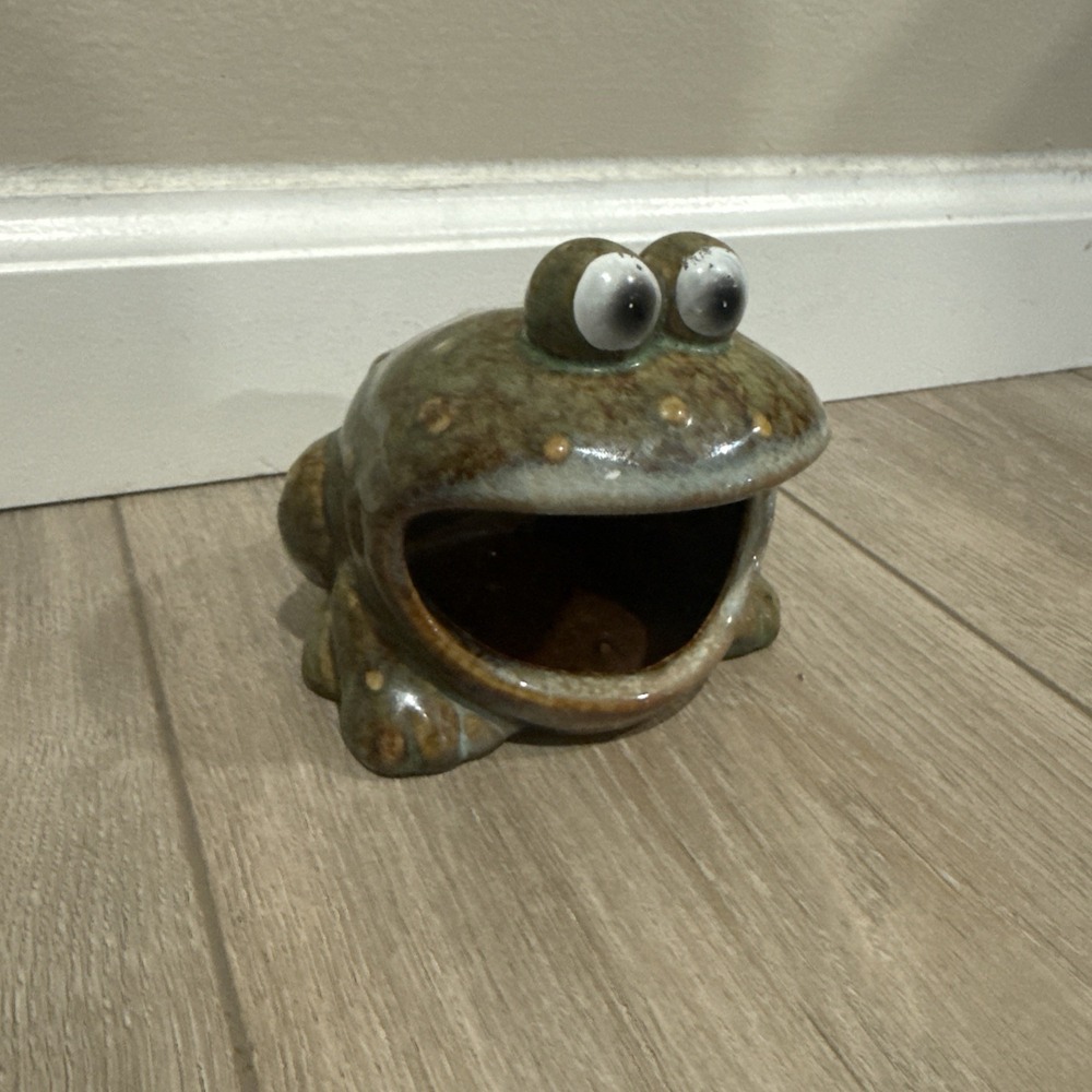Vintage 1970's Green Sink Frog Ceramic Frog‎ Sponge Holder-Excellent